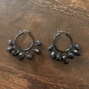 Charming Charlie Black Beaded Hoop Earrings